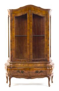 An Italian Walnut Veneered Display Cabinet Height 71 x width 46 x depth 15 inches.
