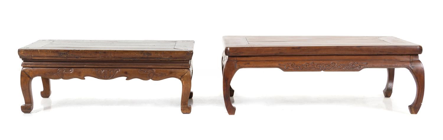 Two Chinese Hardwood Low Tables Height of taller 12 1/2 x width 36 x depth 21 3/4 inches. — 20TH CENTURY