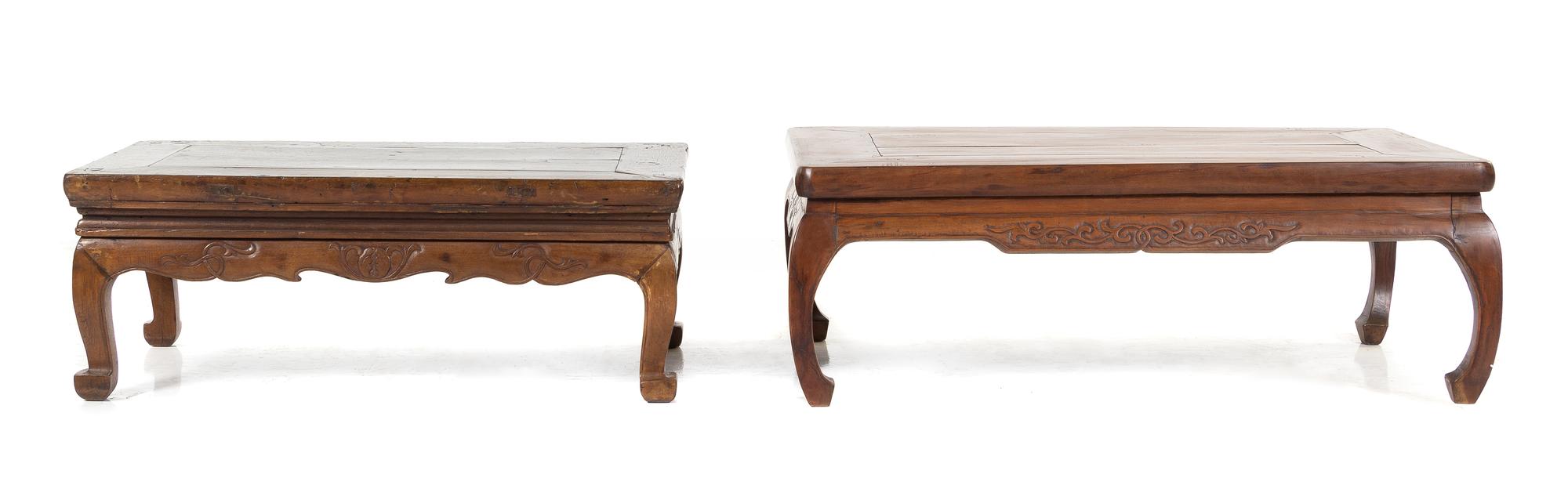 Two Chinese Hardwood Low Tables Height of taller 12 1/2 x width 36 x depth 21 3/4 inches. — 20TH CENTURY