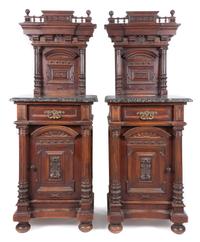 A Pair of Victorian Walnut Nightstands Height 56 x width 21 x depth 18 1/4 inches.