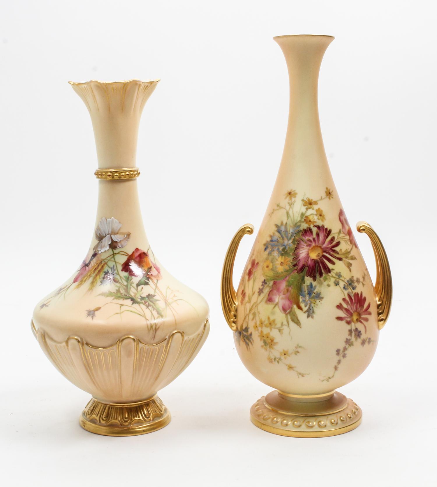 Two Royal Worcester Porcelain Vases Height of taller 11 1/2 inches. — 1899 AND 1909