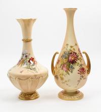 Two Royal Worcester Porcelain Vases Height of taller 11 1/2 inches. — 1899 AND 1909