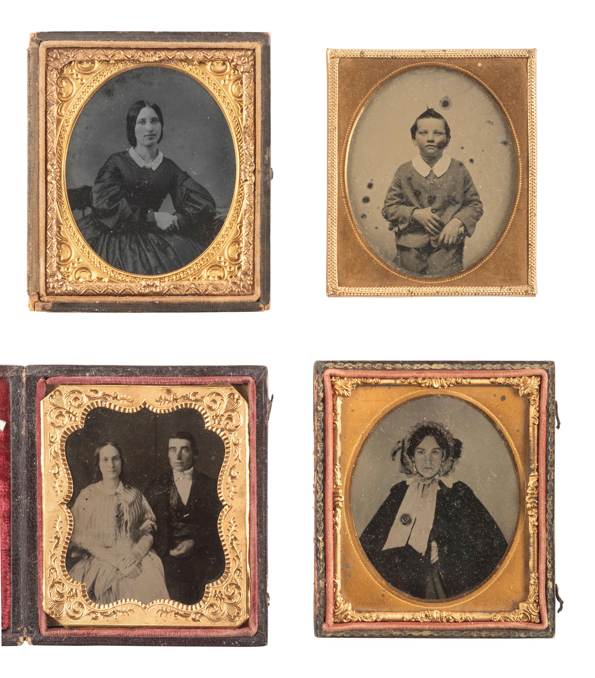 [EARLY PHOTOGRAPHY]. A group of 51 assorted ambrotype and tintype portraits of men, women, and children.