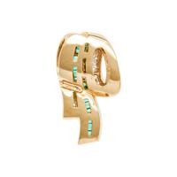 YELLOW GOLD, SYNTHETIC EMERALD, AND DIAMOND CLIP EARRINGS AND SLIDER CHARM