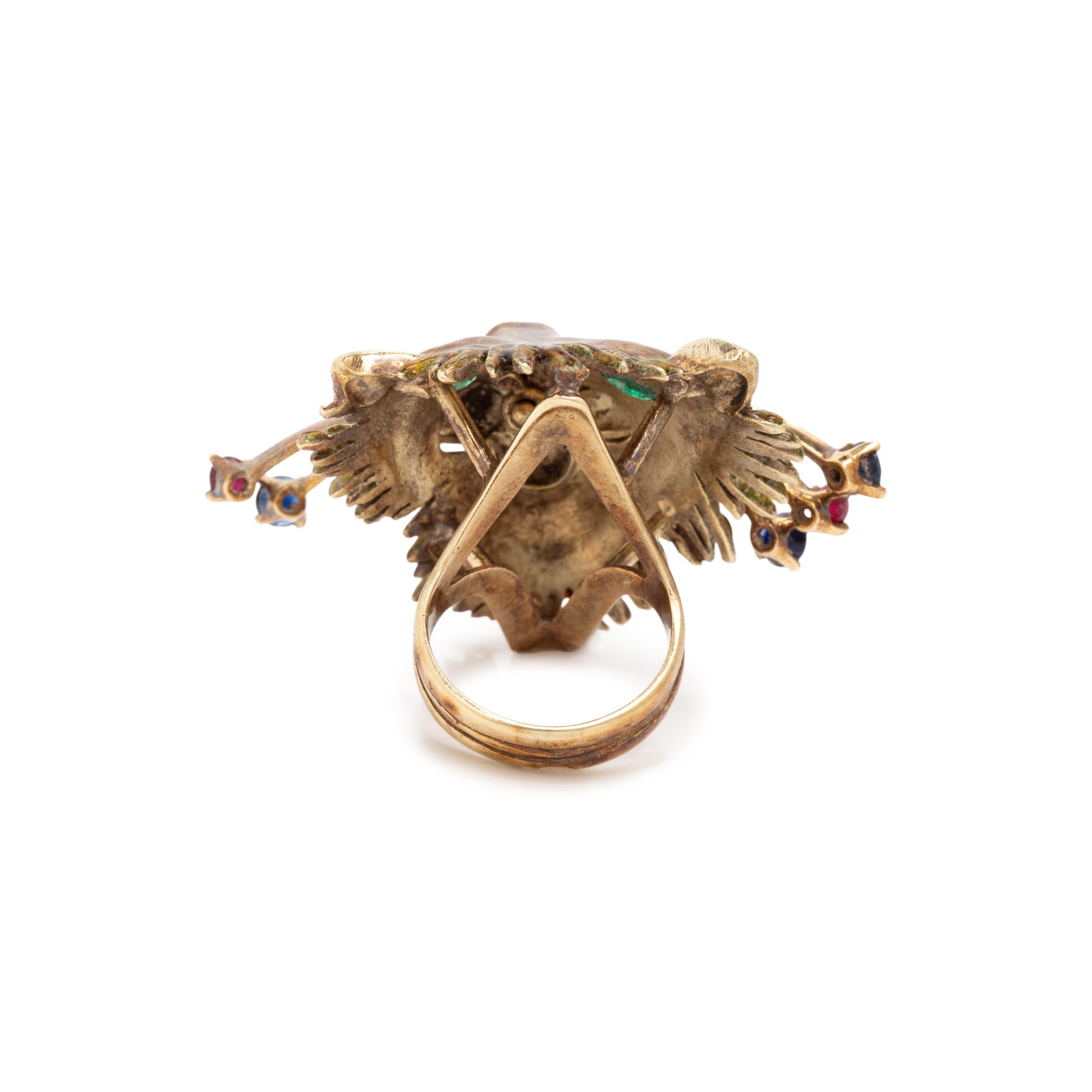 Multigem, Enamel, and Yellow Gold Lion Ring