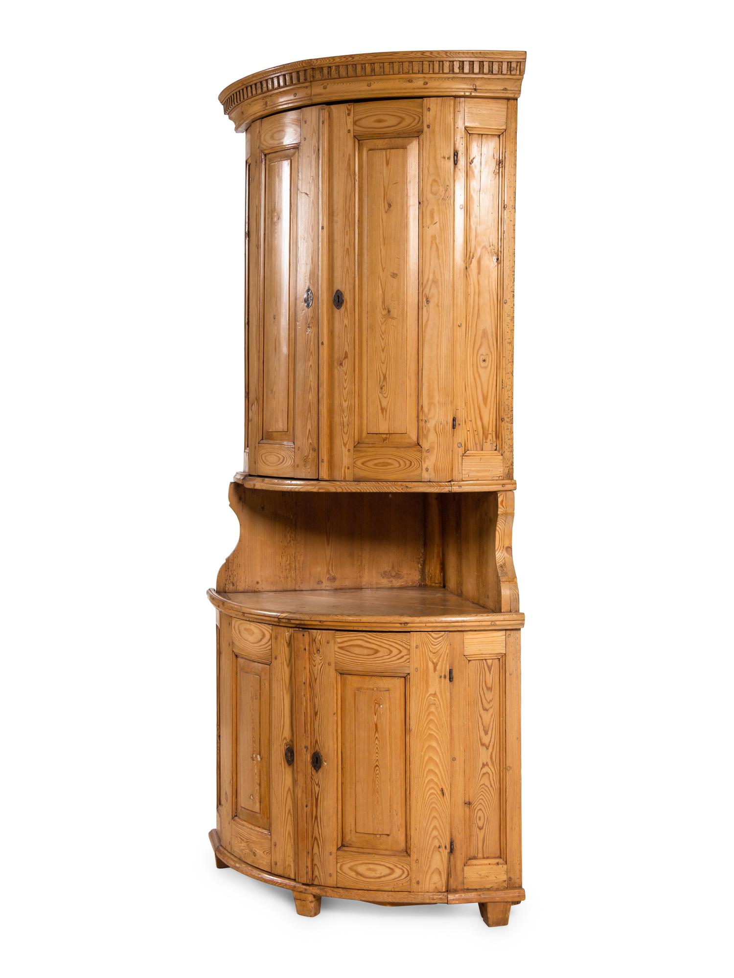 A Swedish Pine Corner Cabinet