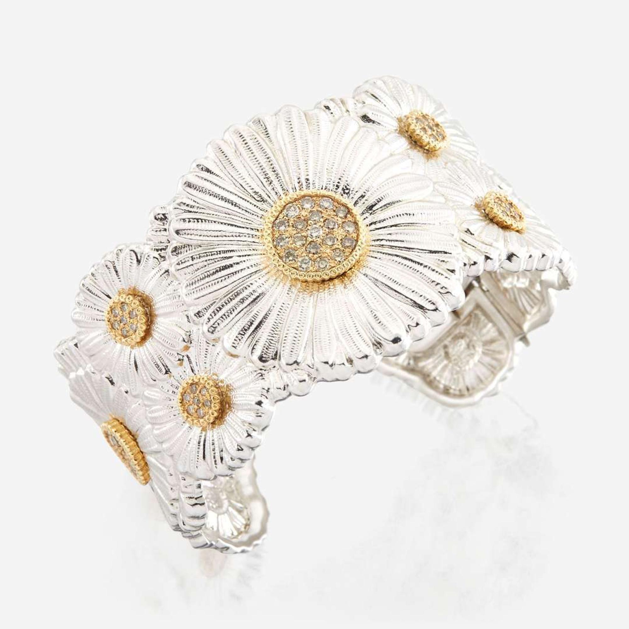 A Buccellati Sterling Silver, Vermeil, and Colored Diamond Cuff Bracelet Daisy