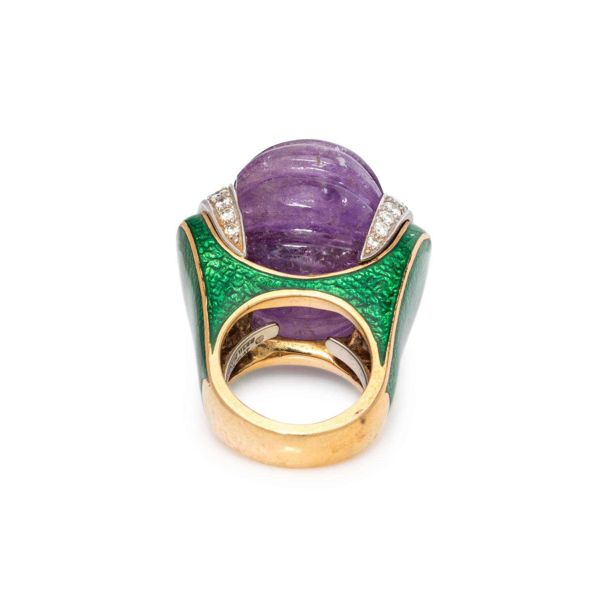 DAVID WEBB, AMETHYST, DIAMOND AND ENAMEL RING
