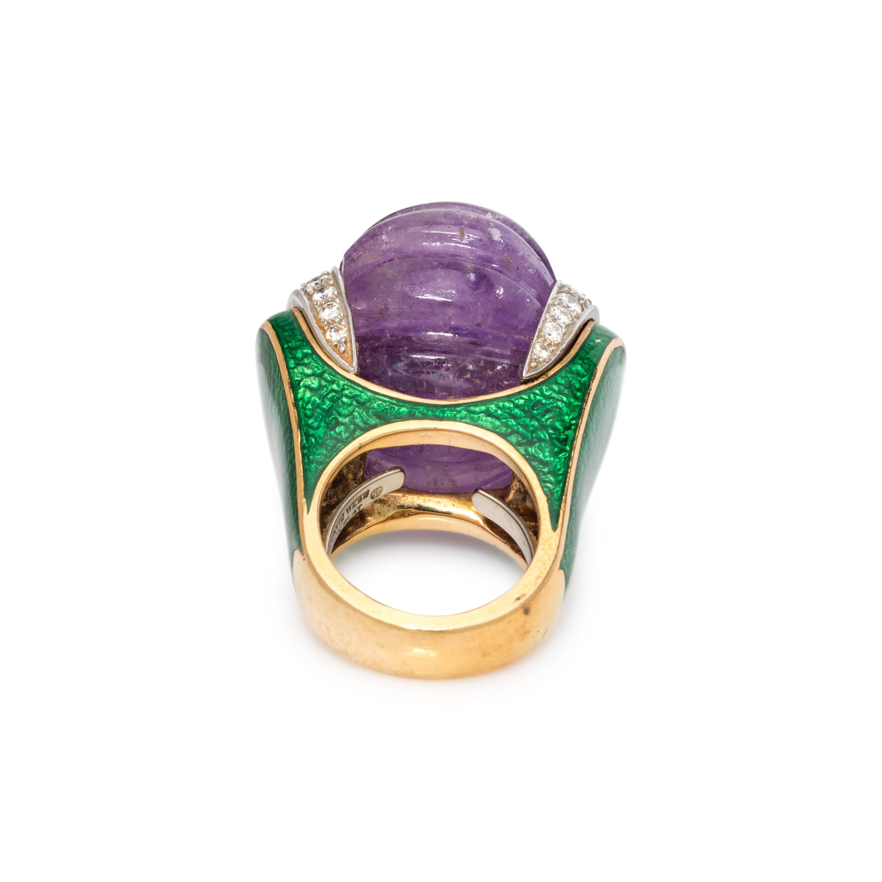 DAVID WEBB, AMETHYST, DIAMOND AND ENAMEL RING