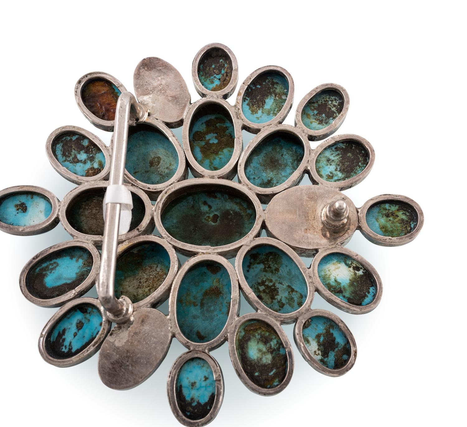 Southwestern-style Sterling Silver and Dyed Turquoise Cluster Belt Buckle