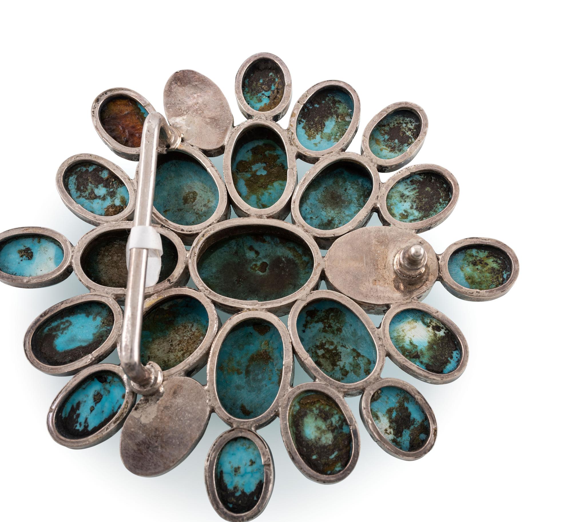 Southwestern-style Sterling Silver and Dyed Turquoise Cluster Belt Buckle