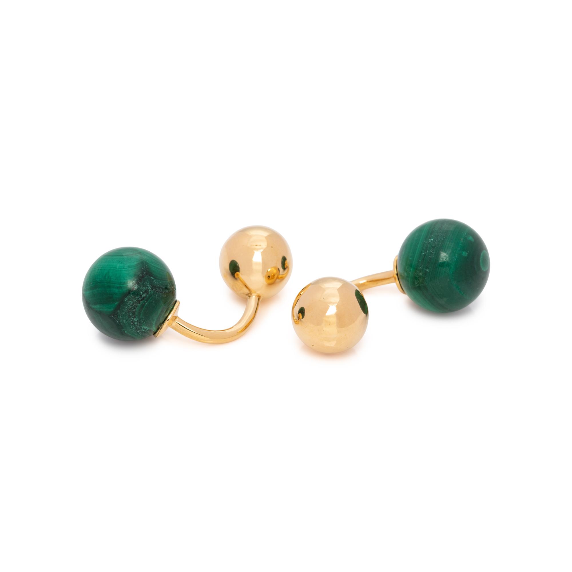 CARTIER, YELLOW GOLD AND MALACHITE CUFFLINKS