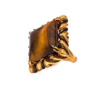 An 18 Karat Yellow Gold, Tiger's Eye Quartz and Enamel Ring, David Webb, 18.10 dwts.