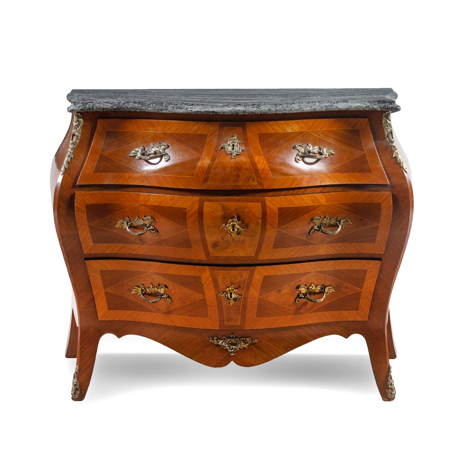 A Louis XV Style Marble-Top Bombe Commode