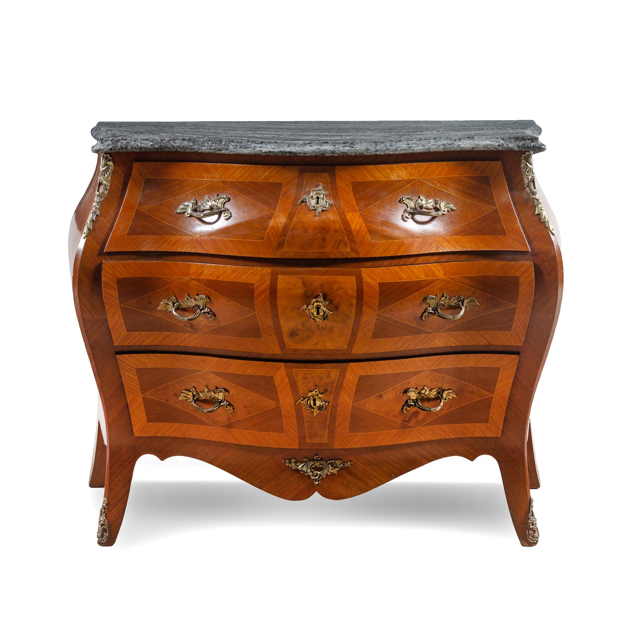 A Louis XV Style Marble-Top Bombe Commode