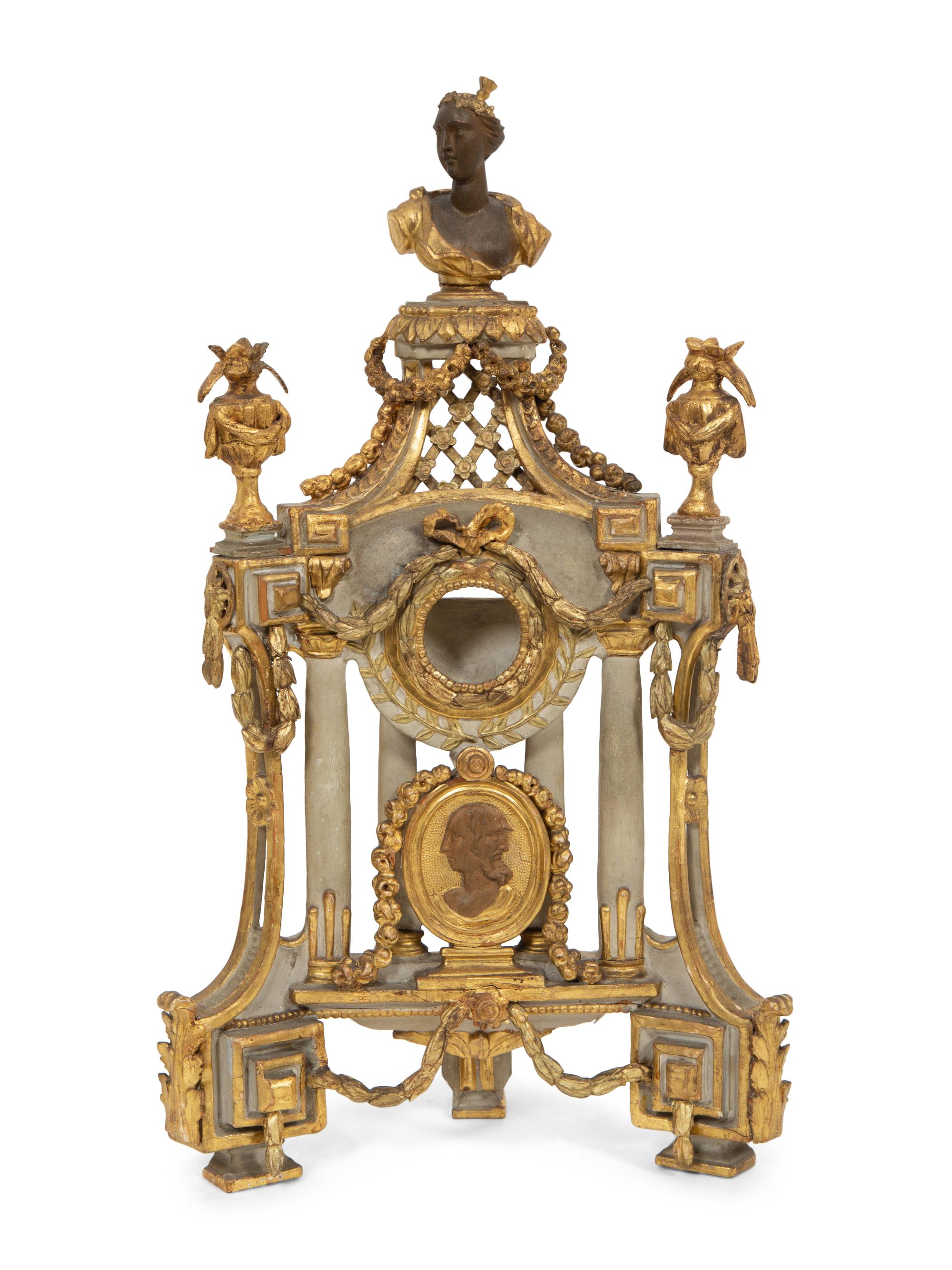A Louis XVI Painted and Parcel Gilt Carved Wood Watch Stand