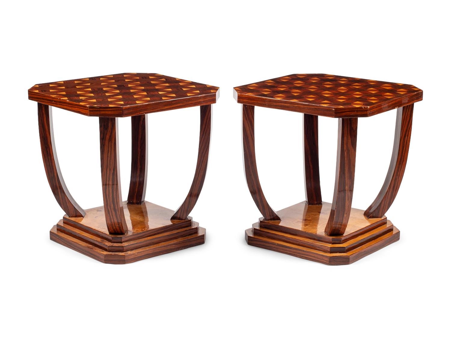 A Pair of Art Deco Style Parquetry Side Tables