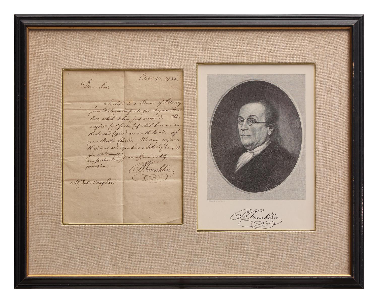 [Franklin, Benjamin] Franklin, Benjamin. Autograph Letter, signed
