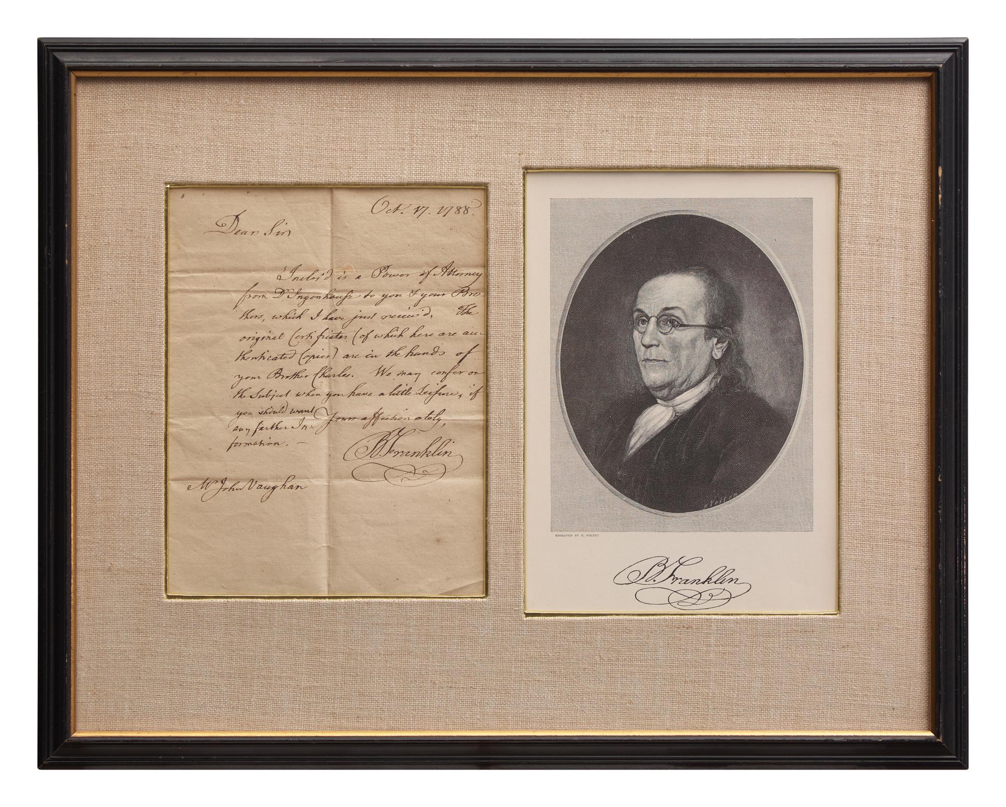 [Franklin, Benjamin] Franklin, Benjamin. Autograph Letter, signed