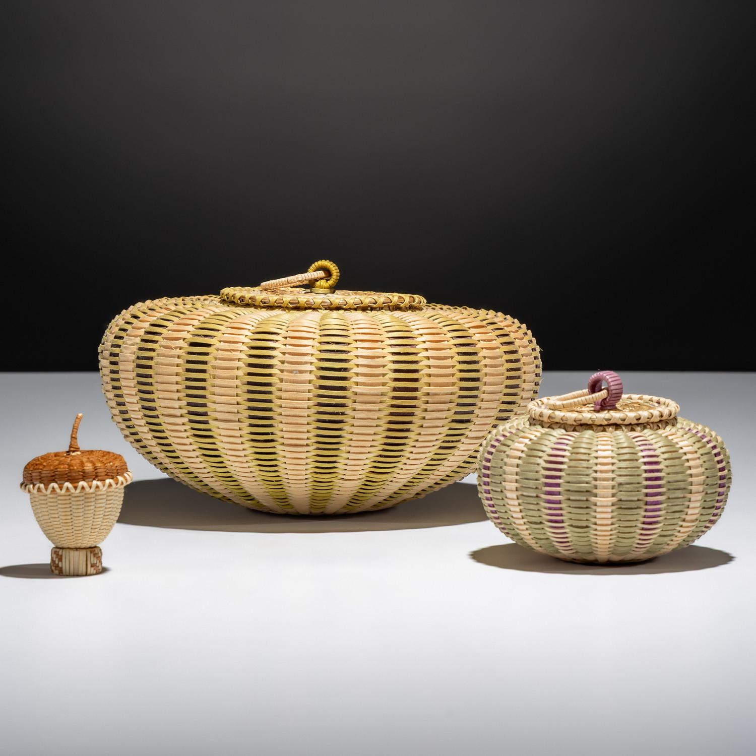 Colorful Lidded Split Ash Baskets