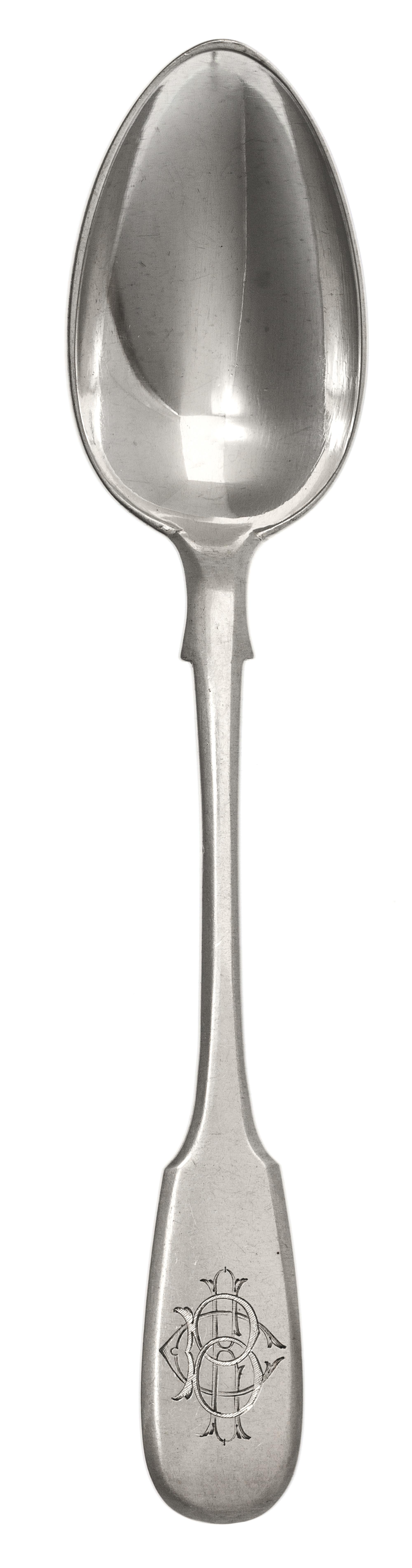 A Set of Twelve Russian Silver Table Spoons, Mark of Pavel Ovchinnikov with Imperial warrant, Moscow, 19th century, the fiddle handles