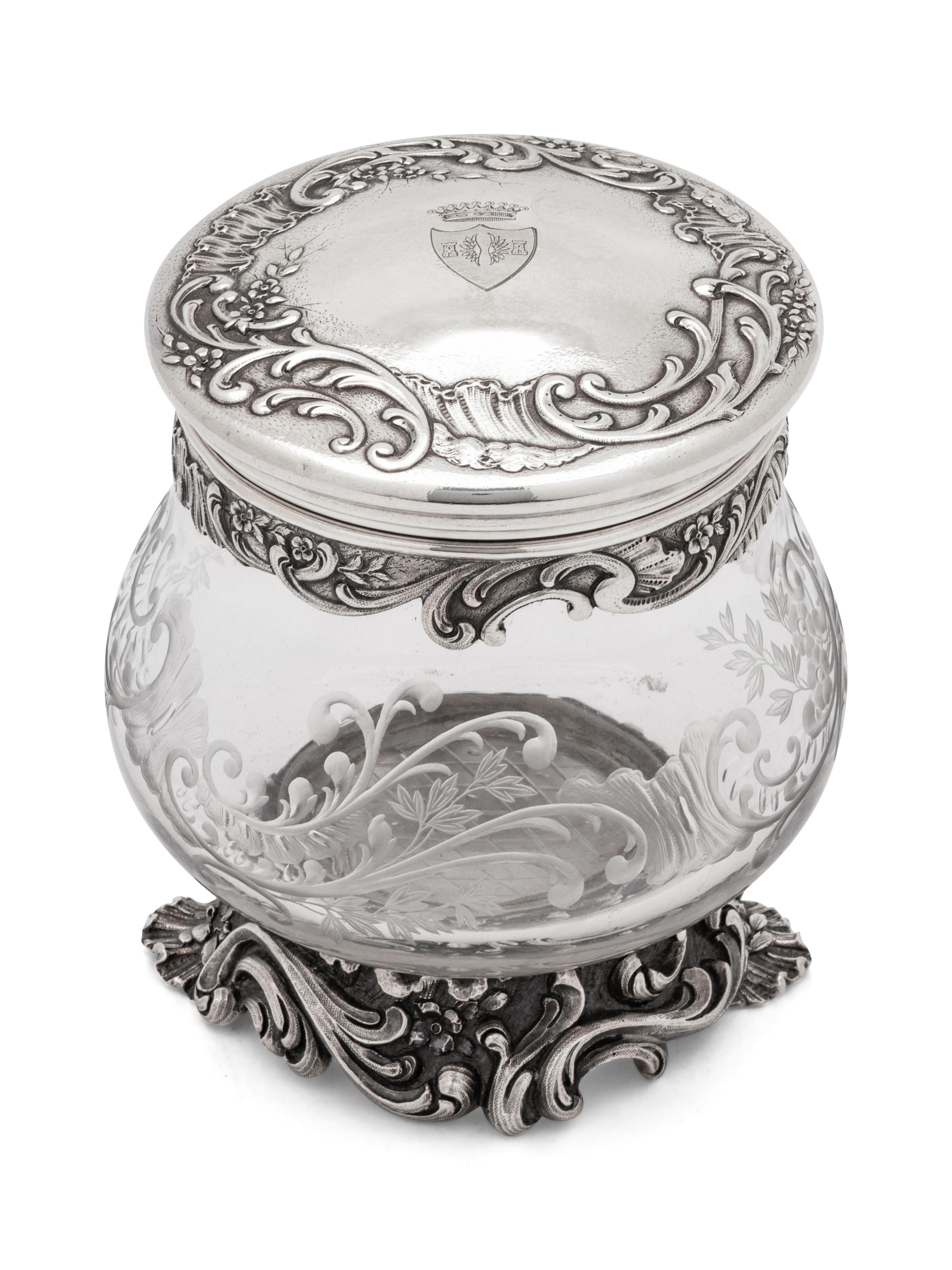 A French Silver Mounted Etched Glass Jar