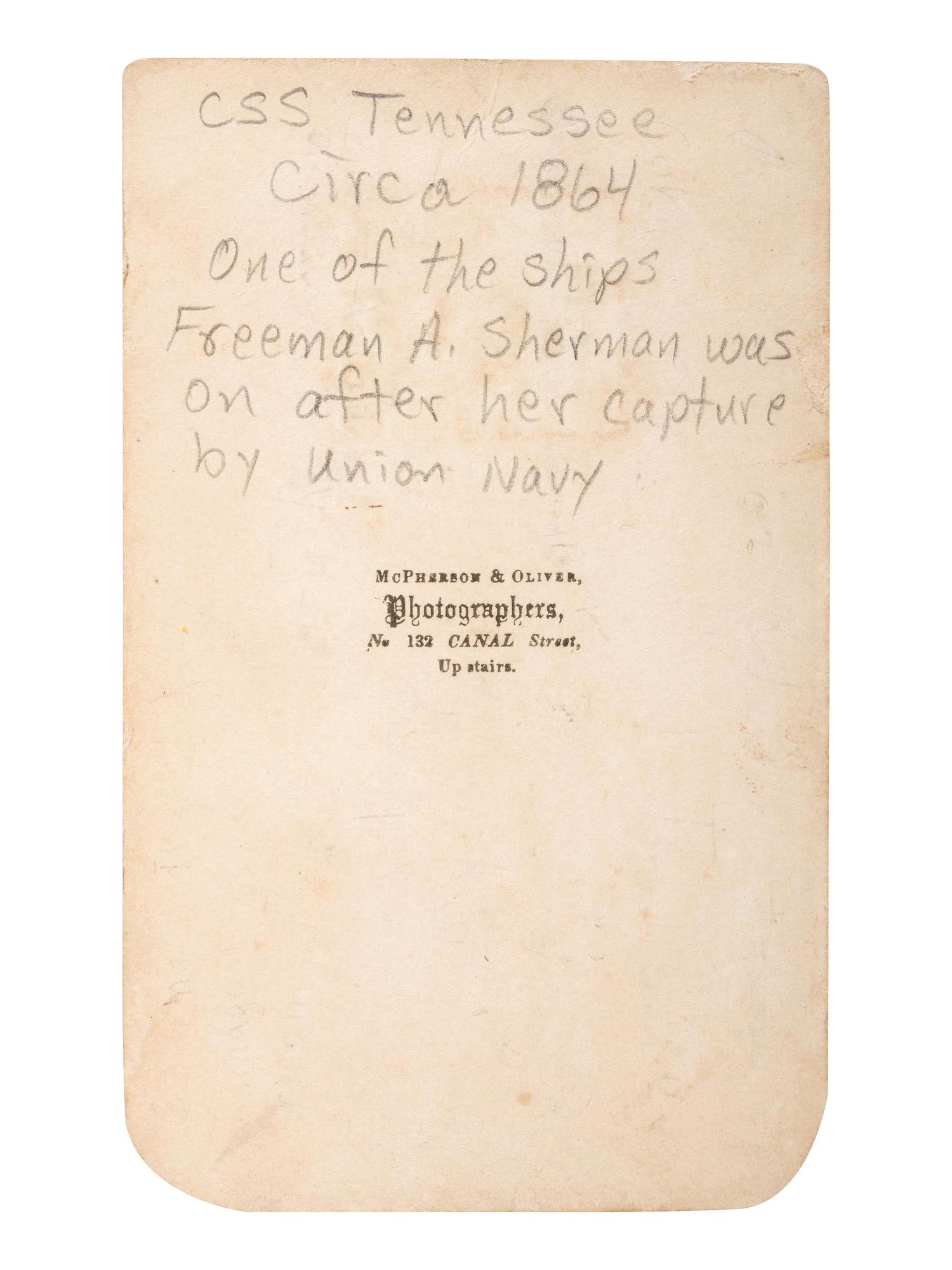 [CIVIL WAR]. MCPHERSON & OLIVER, photographers. CDV of Confederate Ironclad Ram Tennessee . New Orleans, Louisiana: ca 1864.