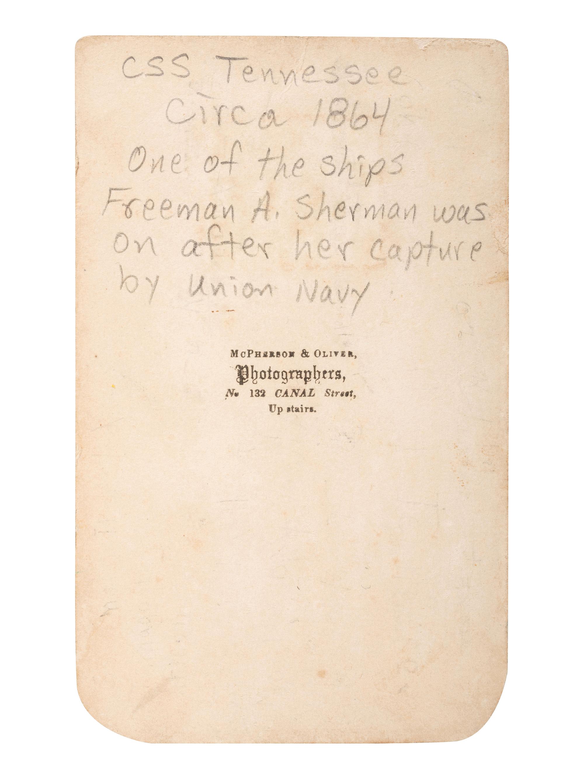 [CIVIL WAR]. MCPHERSON & OLIVER, photographers. CDV of Confederate Ironclad Ram Tennessee . New Orleans, Louisiana: ca 1864.