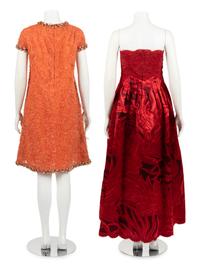 Two Designer Dress Ensembles: One Geoffrey Beene Two-Piece Ensemble and One A-Line Dress Attributed to Yves Saint Laurent, 1960-90s