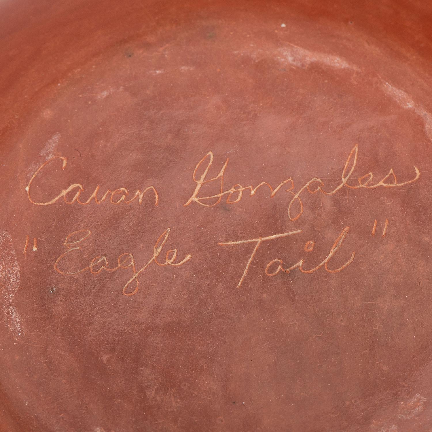 Red and Sienna Pottery Jar, with Repeating Feathers