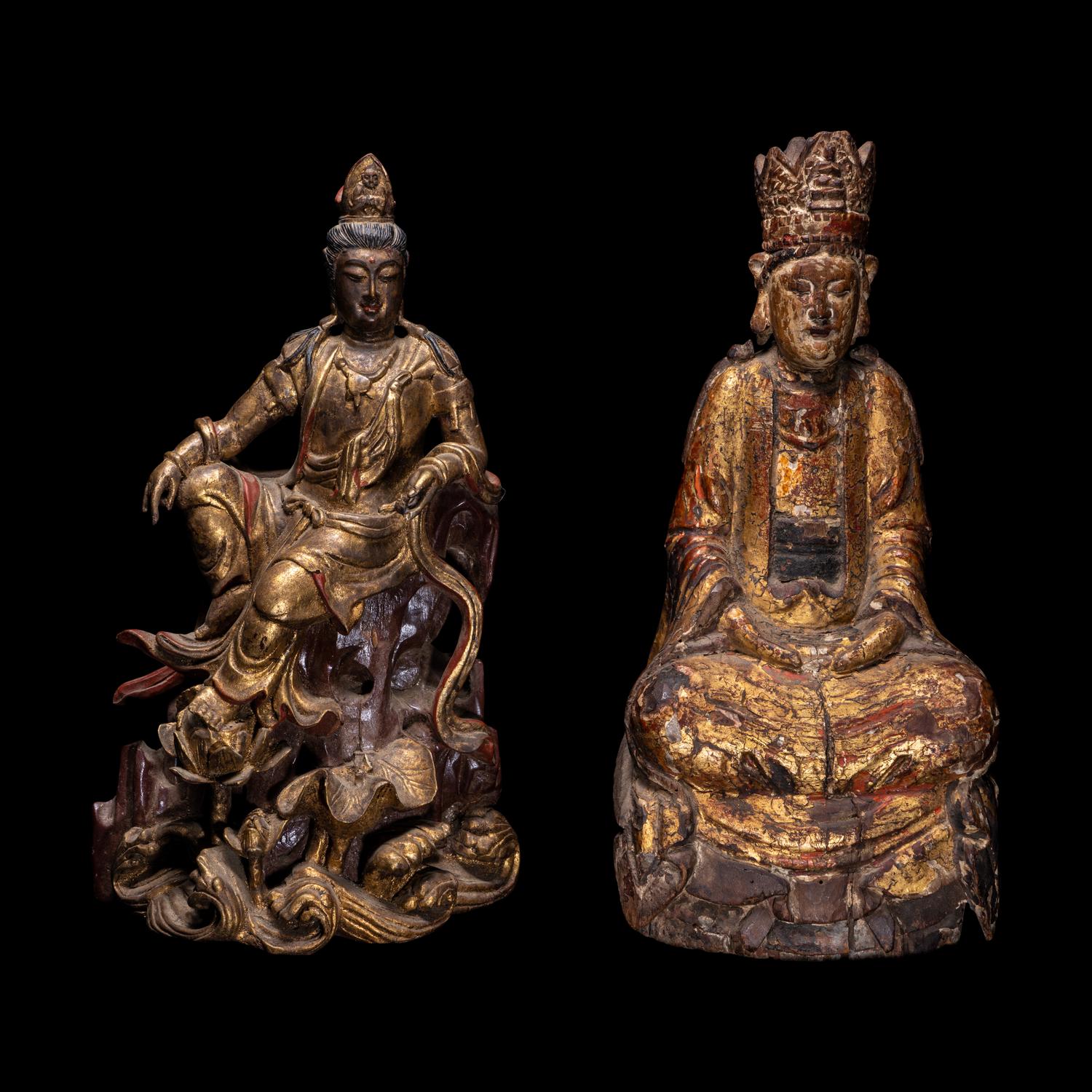 Two Chinese Gilt Wood Figures of Guanyin