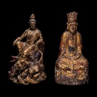 Two Chinese Gilt Wood Figures of Guanyin