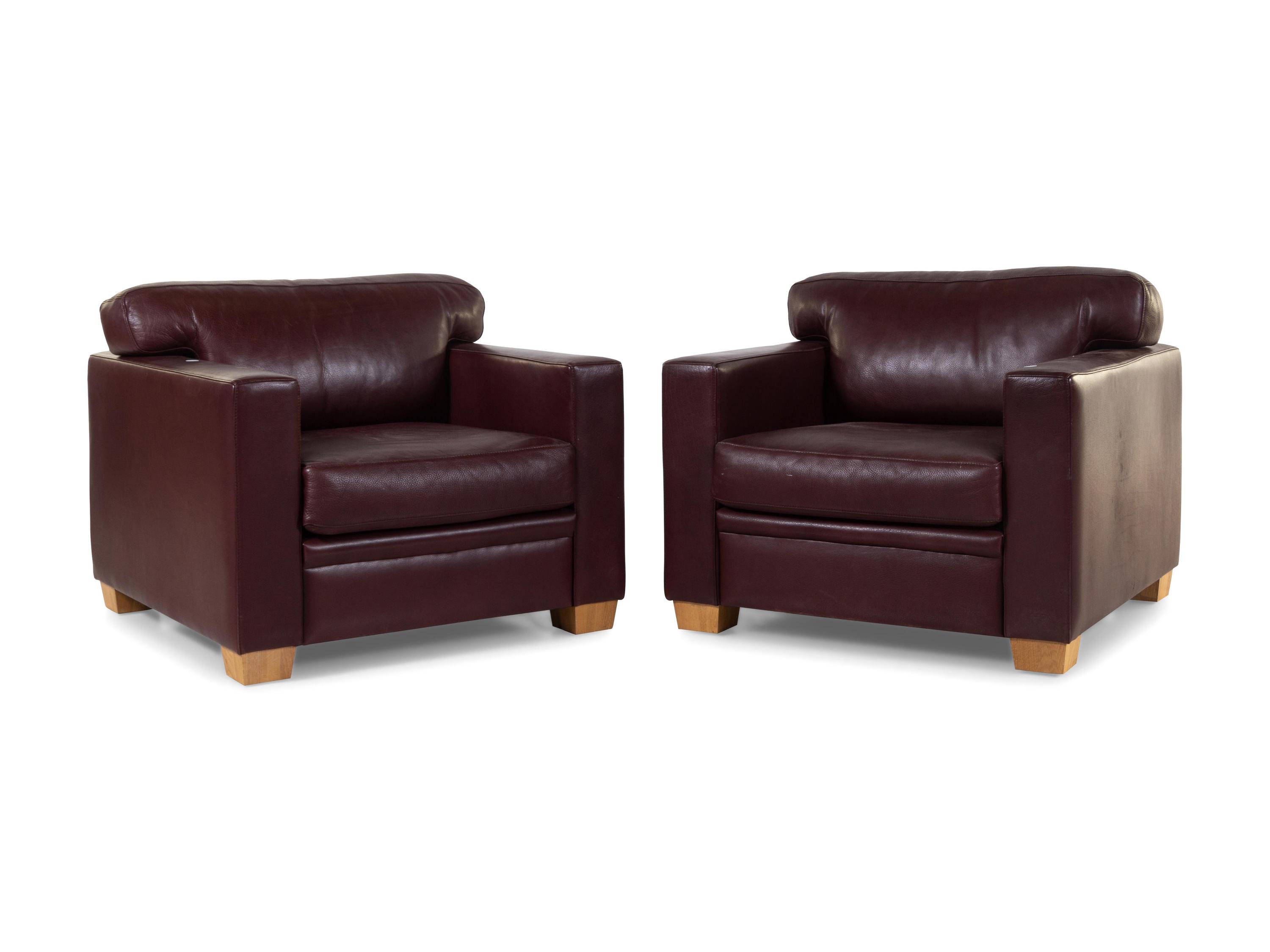 A Pair of Modern Leather Upholstered Club Chairs