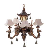A Chinoiserie Style Polychromed Composition Five-Light Chandelier