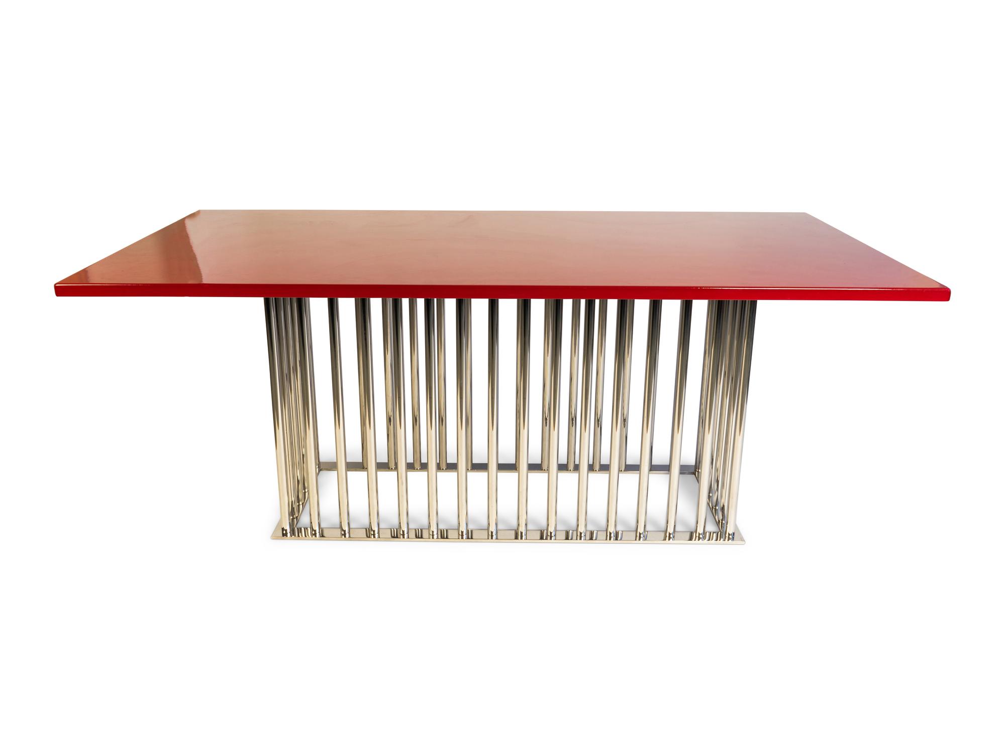 Red Lava Stone Table with Custom Chrome Base