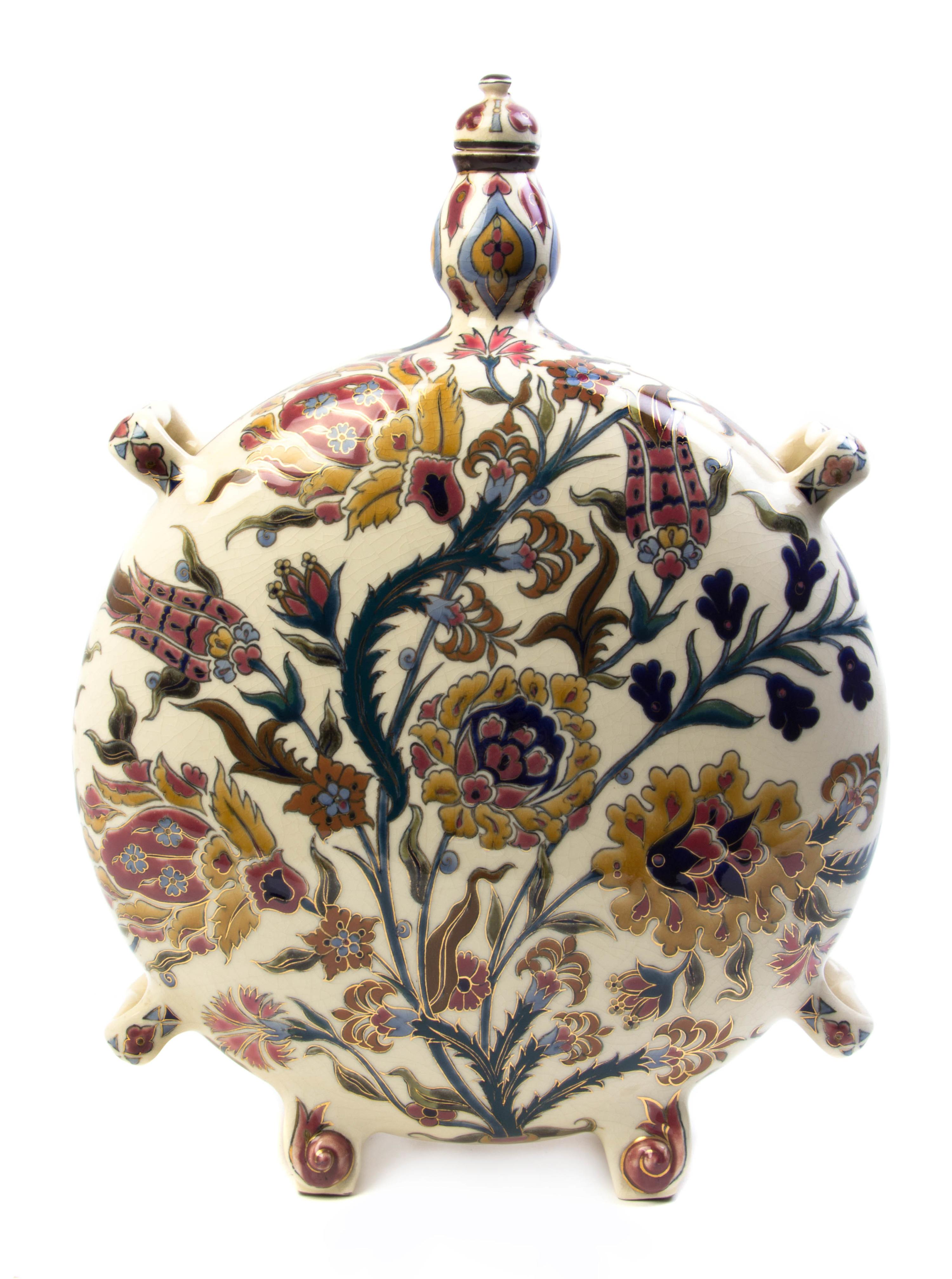 A Zsolnay Pottery Wine Flask, 20TH CENTURY, Height 19 inches. — 20TH CENTURY,