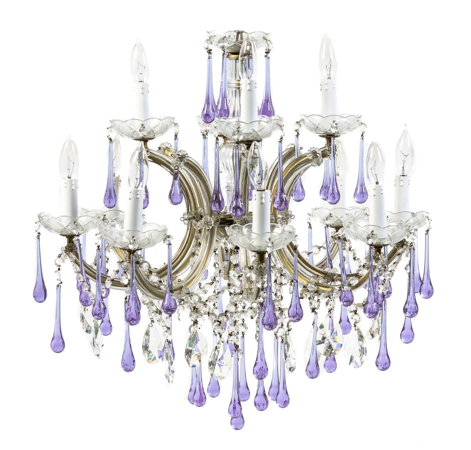 A Murano Glass Twelve-Light Chandelier, Height 23 x diameter 24 inches.