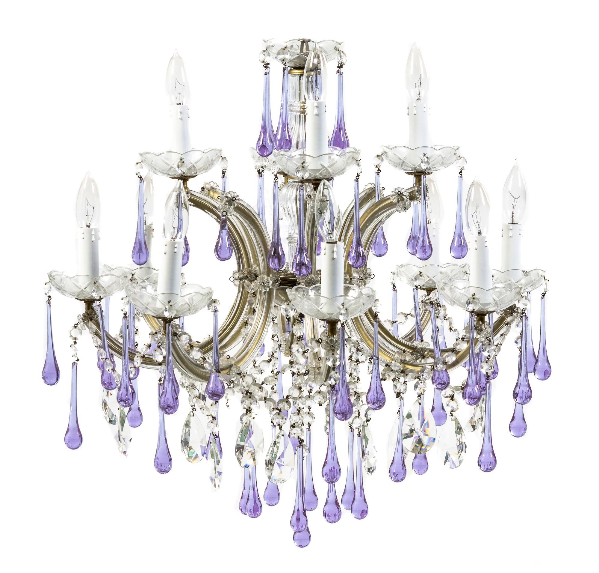 A Murano Glass Twelve-Light Chandelier, Height 23 x diameter 24 inches.