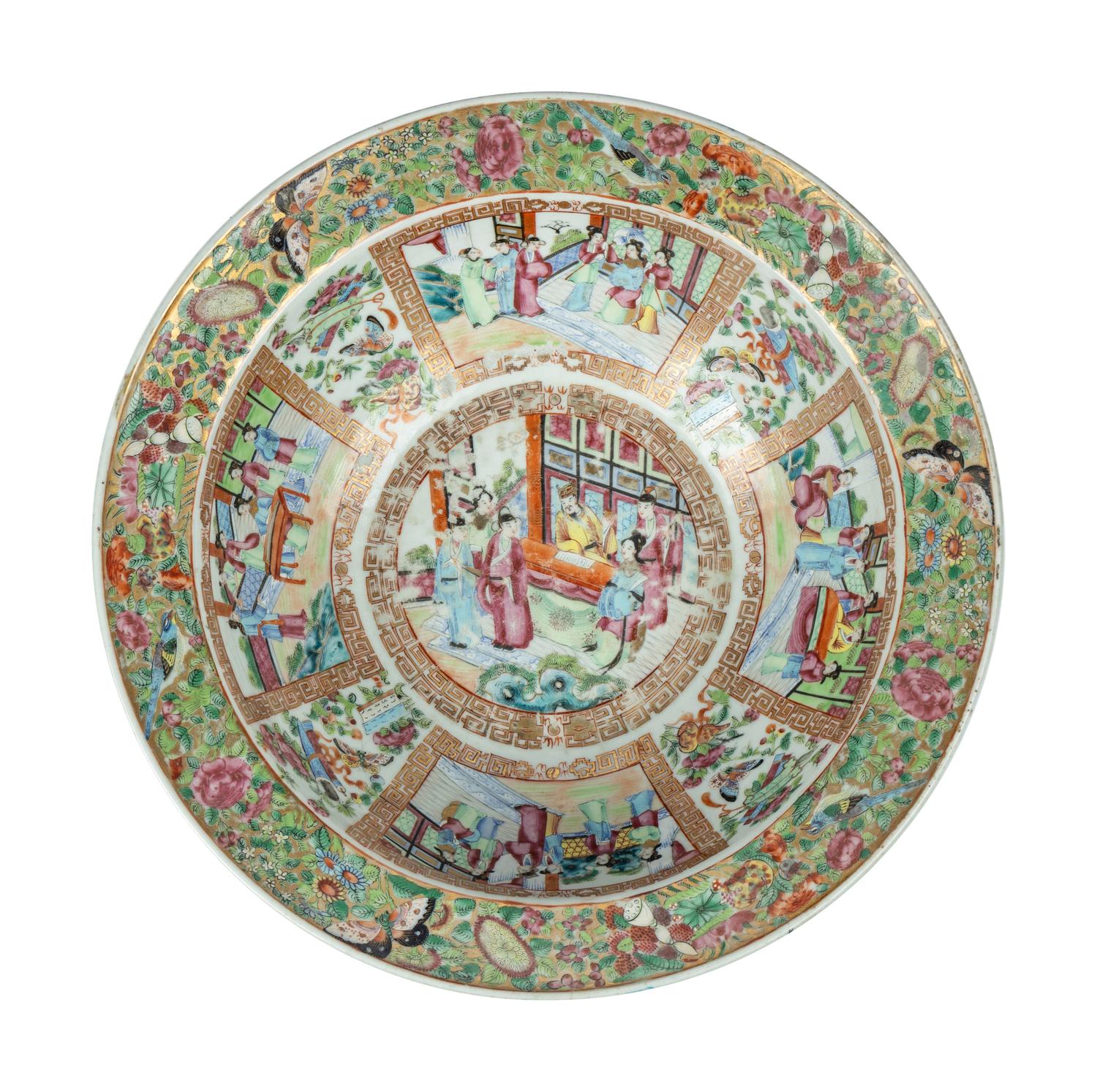 A Large Chinese Export Rose Medallion Porcelain Punch Bowl