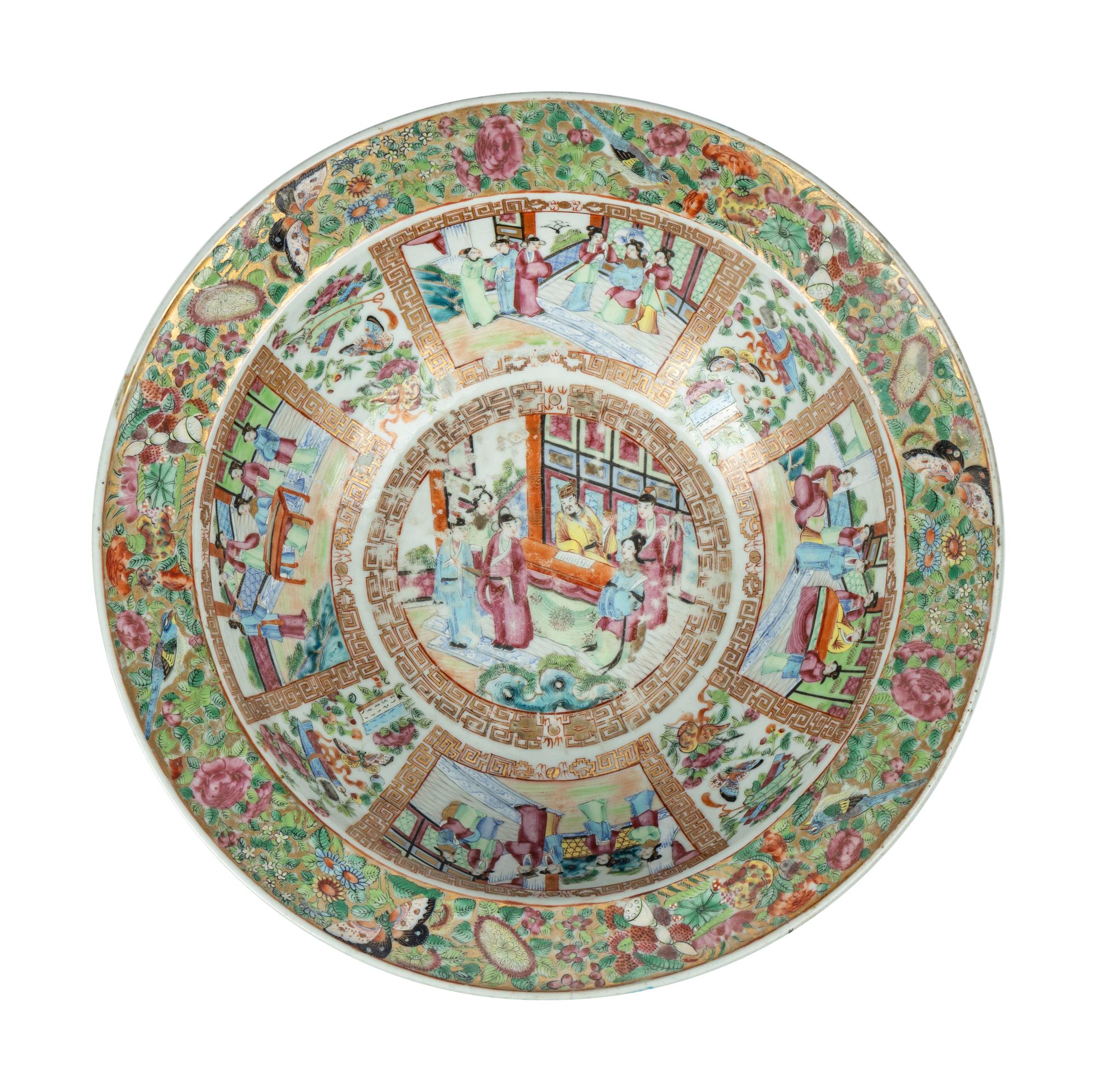 A Large Chinese Export Rose Medallion Porcelain Punch Bowl