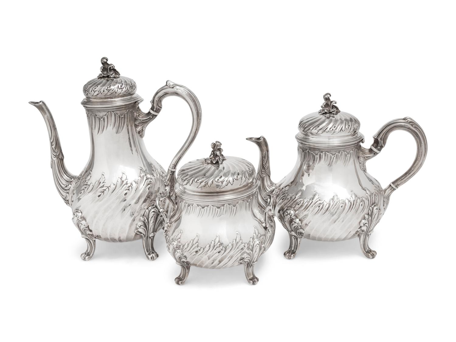A French Silver Three-Piece Tea and Coffee Service