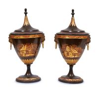 A Pair of Regency Parcel-Gilt Tôle Peinte Urns
