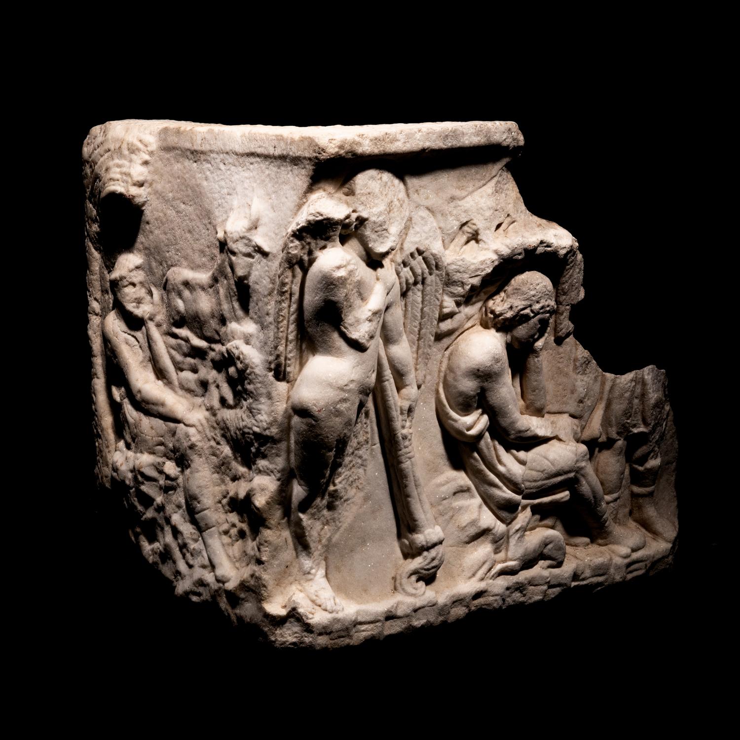A Roman Marble Sarcophagus Fragment Depicting Endymion