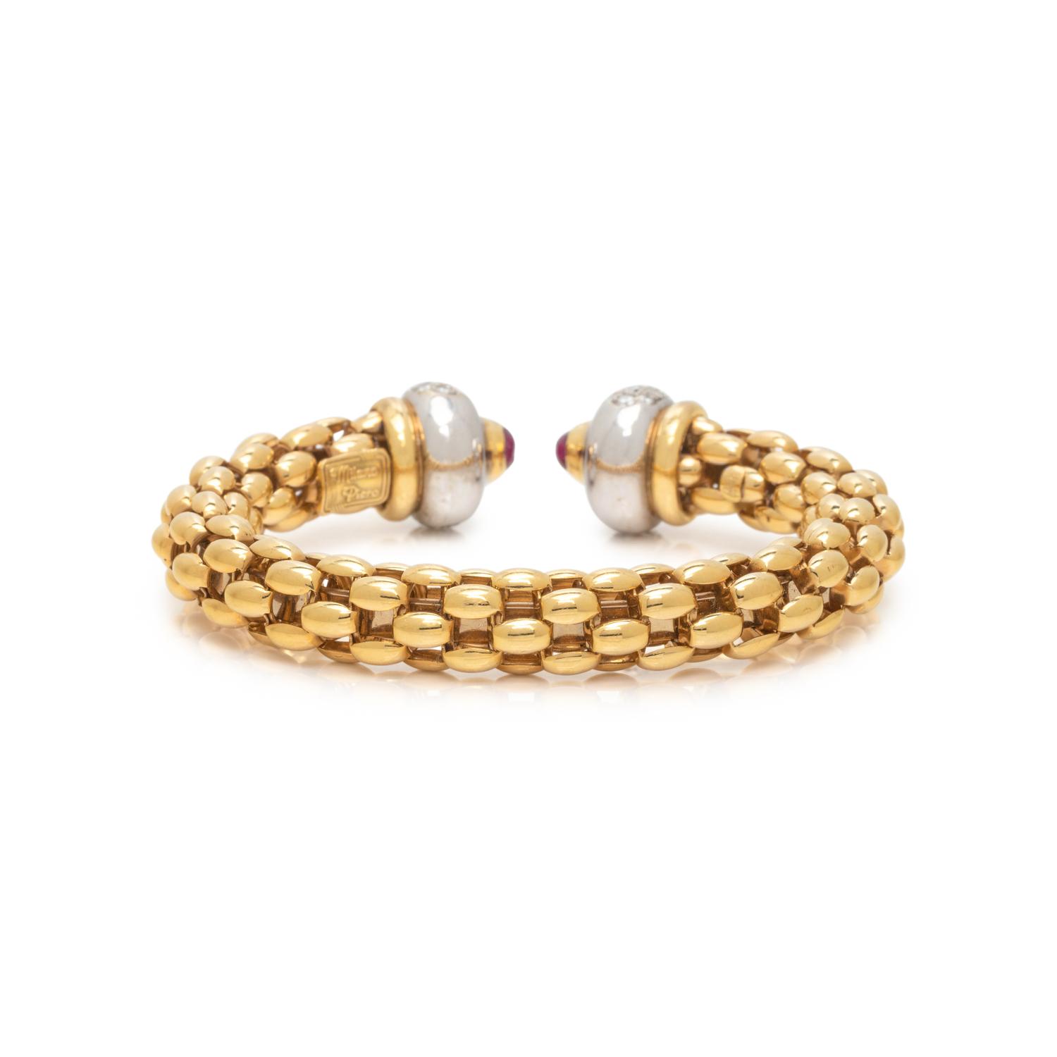 YELLOW GOLD, DIAMOND AND RUBY CUFF BRACELET