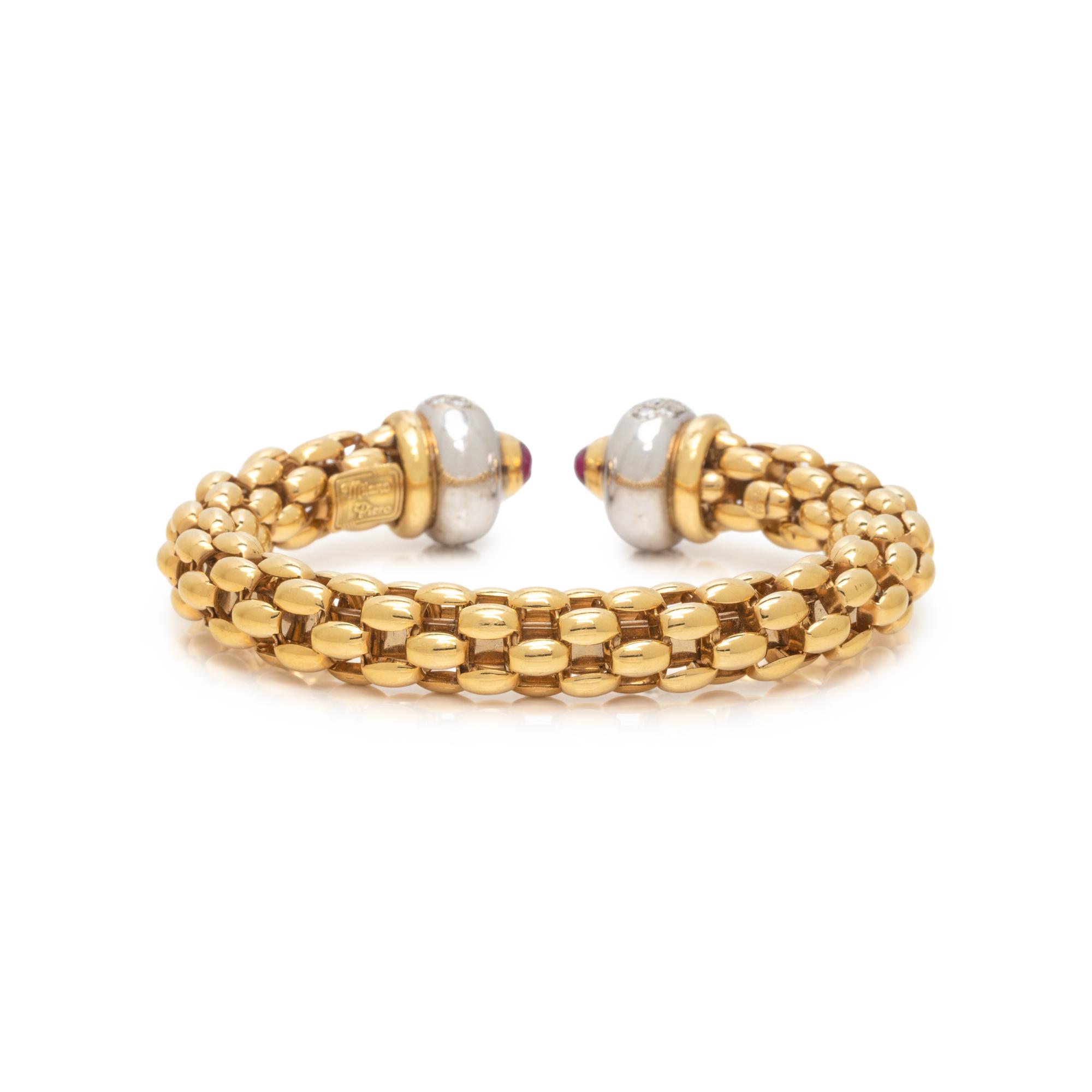 YELLOW GOLD, DIAMOND AND RUBY CUFF BRACELET