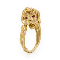 J.P. Bellin, Yellow Gold, Diamond, and Ruby Lion Ring