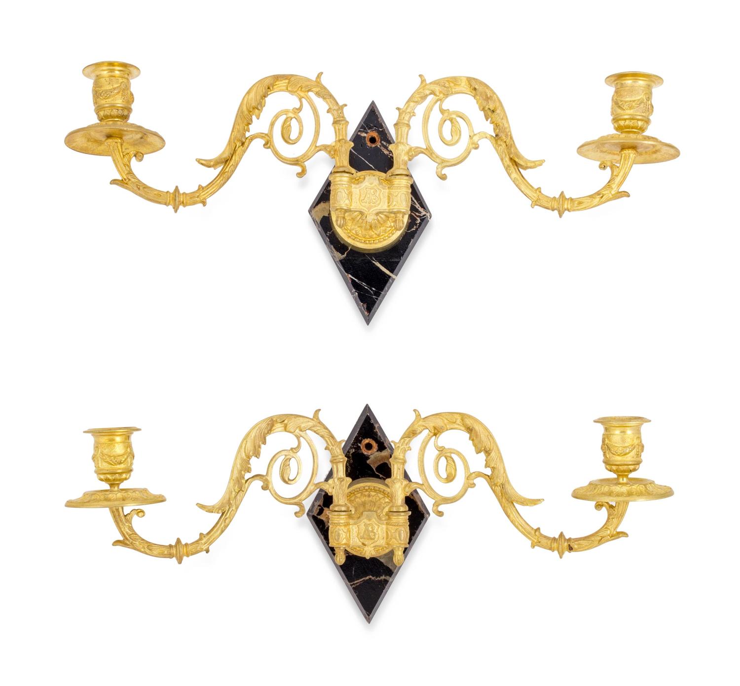 A Pair of French Gilt Bronze Two-Light Sconces