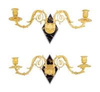A Pair of French Gilt Bronze Two-Light Sconces