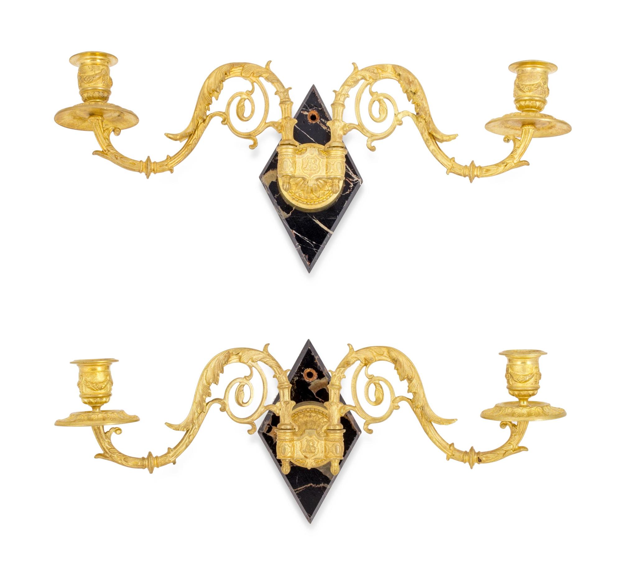 A Pair of French Gilt Bronze Two-Light Sconces