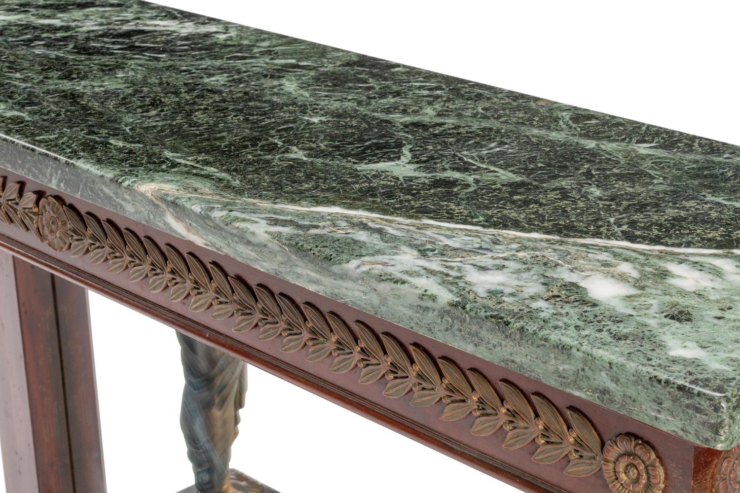 An Empire Style Gilt Bronze Mounted Mahogany Marble-Top Console Table